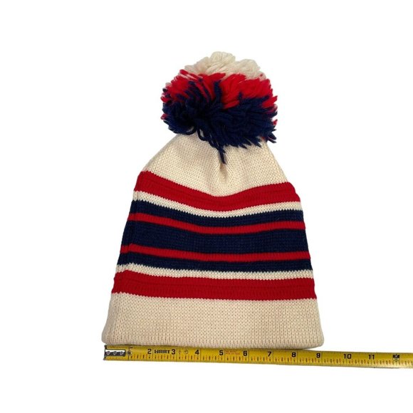 Vintage Ossi Striped Ski Snow Beanie 100% Worsted Wool Warm Knit- Pom Pom - Picture 5 of 5